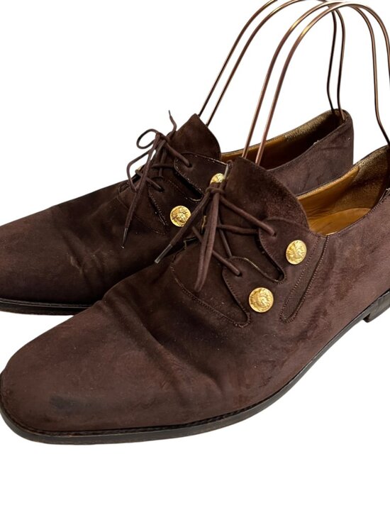 Mezlan dress shoes chocolate brown suede gold coin lace up mens 12 main image 5